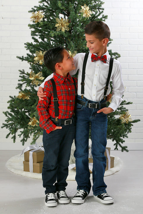 Classic Red Plaid Button-Up Shirt – Holiday Charm for Boys 12M-14